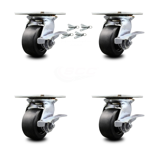 4 Inch Polyolefin Caster Set with Ball Bearing and Brakes/Swivel Locks SCC